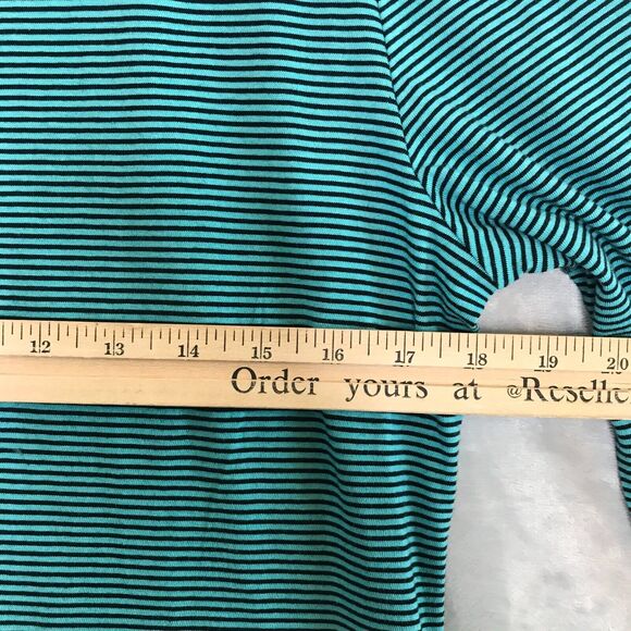 Talbots Top Womens Medium Black Green Stripe Ruffle Quarter Button 3/4 Sleeve - Picture 6 of 8